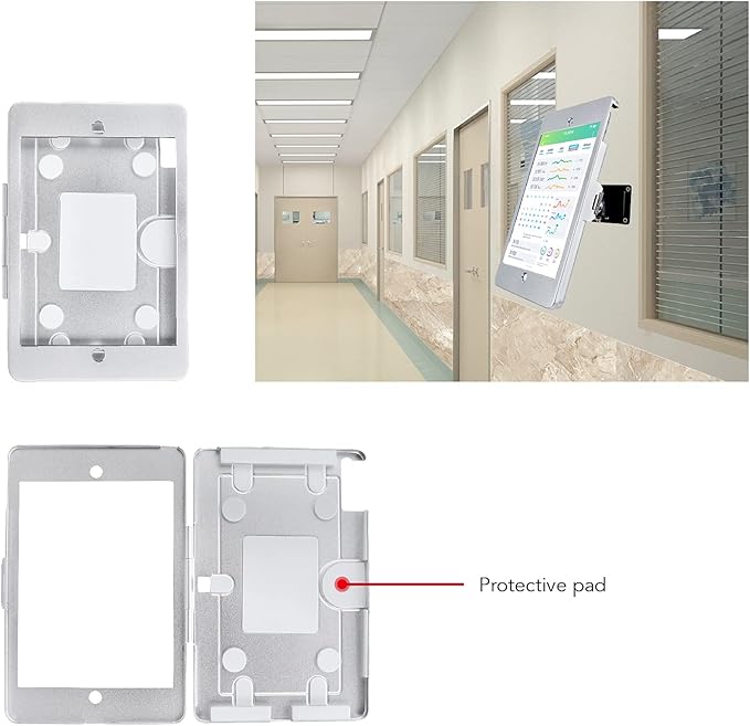 On Wall Mount Metal Bracket for iPad 10.2-Inch (9th,8th,7th Gen.),with Anti Theft Security Lock, Rotate Design,Multi Angle, Horizontal and Vertical Screen Swivel,(Silver)