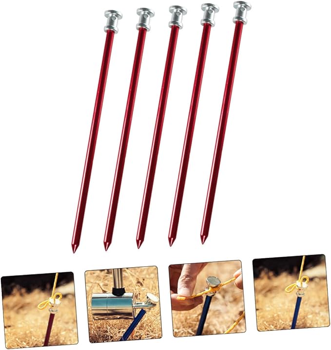 Cabilock 8pcs Aluminum Alloy Tent Pegs Lightweight Camping Stakes Backpacking Tent Accessories for Outdoor Use Random Color