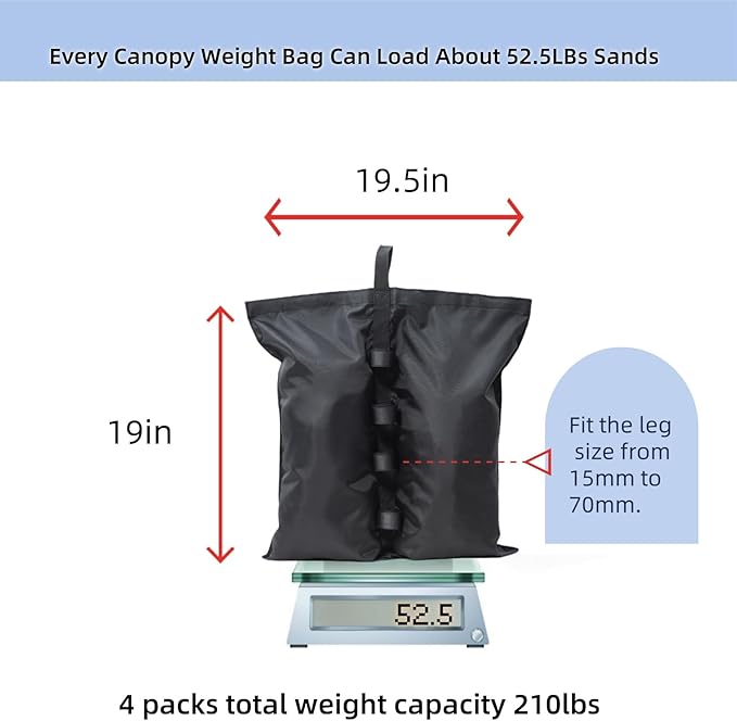 VanHuavic 210LBS Heavy Duty Canopy Weights Sand Bags for Pop Up Canopy Tent Legs,Patio Umbrellas, Gazebos,4 Pack Black (Without Sand)