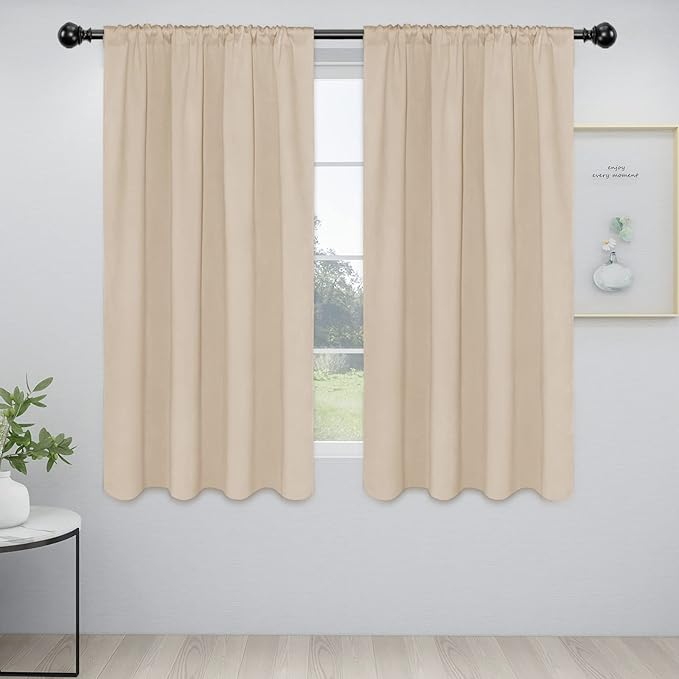 Easy-Going Rod Pocket Blackout Curtains for Bedroom, Room Darkening Window Curtains for Living Room, Thermal Insulated Noise Reduction Solid Window Drapes, 2 Panels(42x63 in, Beige)
