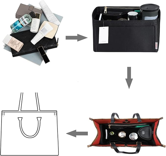 ZTUJO Purse Organizer Insert For Handbags, Silky Touching Bag Organizer Insert With Bottle Holder, Perfect for Speedy, Neverfull, Tote,ONTHEGO,Artsy,Handbag and More (X-Large, Silky Black)