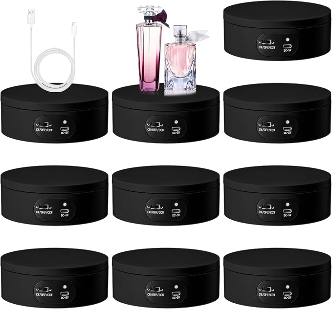 Hoteam Turner Cup Rotating Display Stand for Epoxy Glitter Tumbler Display Turner 360 Degree Tumbler Spinner Automatic Spinning Rotating Platform Mute Photography Turntable(Black,10 Pcs)