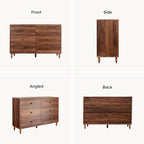 6 Drawer Dresser for Bedroom, 47" Wide Mid-Century Chest of Drawers with Solid Wood Legs, Dark Walnut Wood Dresser with 6 Storage Drawers for Bedroom, Living Room, TV Stand
