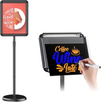 Pedestal Floor Stand Sign Holder for 11*17 inches Poster or chalk board, Snap open frame,360° Rotation,Outdoor Indoor Standing Display Sign Holders for commerical, directional use, Black