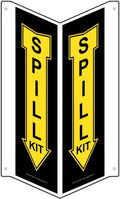 ComplianceSigns.com Spill Kit Wall Sign, Triangle Projection-Mount, 24x5 inch Black Aluminum for Facilities