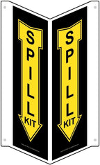 ComplianceSigns.com Spill Kit Wall Sign, Triangle Projection-Mount, 24x5 inch Black Aluminum for Facilities