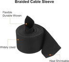 MECCANIXITY Braided Cable Sleeves Heat Shrinkable Fabric Sleeving, 1 3/8" 10ft Black 2:1 Ratio Heat Shrinkable Cord Protector for Harness Cable, Network Cable Protection, Cable Management