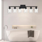 6-Light Track Lighting Kit Black Track Lighting Fixtures Bathroom Wall Sconces Ceiling Mount Kitchen Tracking Lights, Rotatable Spotlight with Clear Glass Shade for Kitchen Shop Hallway