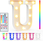 Pooqla Colorful Light Up Letters with Remote, Upgraded 35 Colors LED Marquee Letters, RGB Lighted Letter for Girls Teenager Gift, Birthday, Party, Wedding, Night Light, Room, Bedroom Decor, Letter U