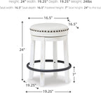 Signature Design by Ashley Valebeck Casual Upholstered Swivel Stool, Round Metal Footrest, Nailhead Trim Detail, Wood, 24", White & Black