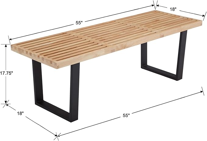 55" Natural Solid Wood Bench, Modern End of Bed Bench for Bedroom Entryway Bench w/Metal Legs, Dining Bench Bedside Bench Long Ottoman Bench for Front Entryway Living Room Dining Room Kitchen