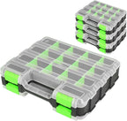 Generic Tool Box with Transparent Lid, Double Side 34-Compartments Organizer Box with Removable Dividers for Hardware, Screws, Bolts, Nails, Beads, Jewelry and Fishing Accessories, Green, 4 Packs