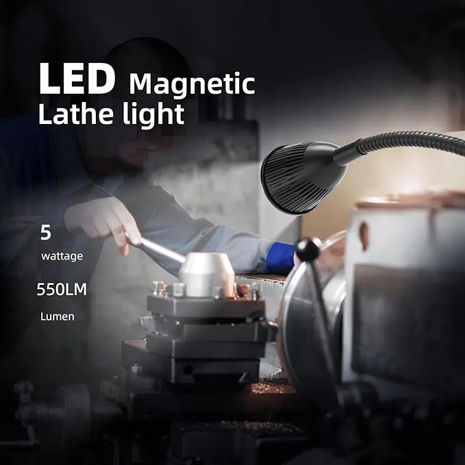 Led Magnetic Work Light 400mm FlexibleGooseneck lamp 500 Lumens 120 Volt forSewing Machine Lathe Milling Drill PressIndustrial Lighting (5W Magnetic Base)
