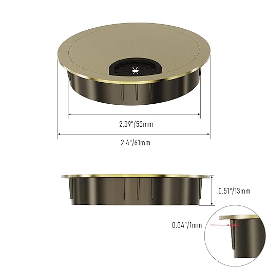 2 Pack Desk Grommet 2-1/8 Inch 53mm, Zinc Alloy Computer Desk Wire Hole Cover, Office Desktop Cord Cable Hole Metal Ring, Bronze Tone