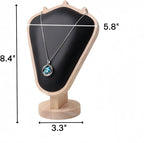 Natural Body Wood Necklace Display Stand with Black Leather Soft Mat Necklace Holder Organizer Desktop Stand for Home Store Dresser-3.3"x5.8"x8.4"