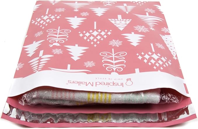 Inspired Mailers - Christmas Poly Mailers 10x13-100 Pack - Christmas Trees (Rose Gold) - Package Bags - 10x13 Holiday Mailers - Holiday Shipping Bags - Polybags for Shipping