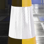 Fluorescent Orange/Green PVC Traffic Cones, Heavy Black Base Parking Lot Cone Structurally Stable Weatherproof Road Construction Safety Cones (4, Yellow, 28" Large)