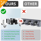 ZONGOOL 2 Pack 3 Racks and 4 Hooks Mop and Broom Holder Wall Mount, Heavy Duty Broom Hanger Organizer Storage Tool Racks Stainless Steel Self Adhesive Wall Hanger for Kitchen Garden Laundry Garage