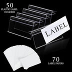 Glass Shelf Label Holders 50 pcs with Inserts Fits 1/4" to 3/8" Glass Shelving