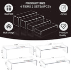 Acrylic Display Riser,8Pcs 12'' Length Tier Display Stands, Thickened to 0.2''(5mm) Acrylic Shelf Risers for Perfume Display,Risers for Buffet Table,Cupcake Stand,Pop Figurines,Tumbler,Food