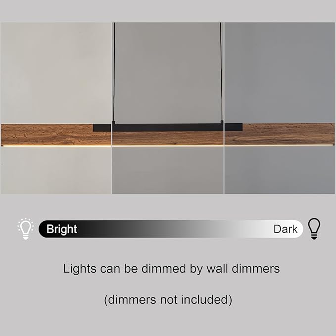 EDISLIVE 49.2 in Wood Linear LED Pendant Light Kitchen Island，Dimmable LED Island Light Adjustable Height 3000K for Dining Room - Black Walnut