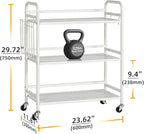 HDANI 3 Tier Metal Mesh Utility Cart,Large Capacity Multipurpose Heavy Vehicle,Rolling Trolley with to Hooks and One Basket(White)