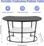 Portable Tradeshow Podium Table, Display Counter Stand with Wall, Foldable Promotion Retail Bar Table Pop Up Podium with Storage Rack