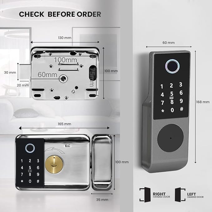smart latch double gate lock, electronic gate latch for outdoor fence, waterproof keyless smart rim lock, electric double sided keypad locks, Fingerprint, Passcode, Key, IC Card, Tuya App