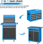 5-Drawer Rolling Metal Tool Storage Cabinet with Detachable Top Tool Box, for Garage Workshop - Blue