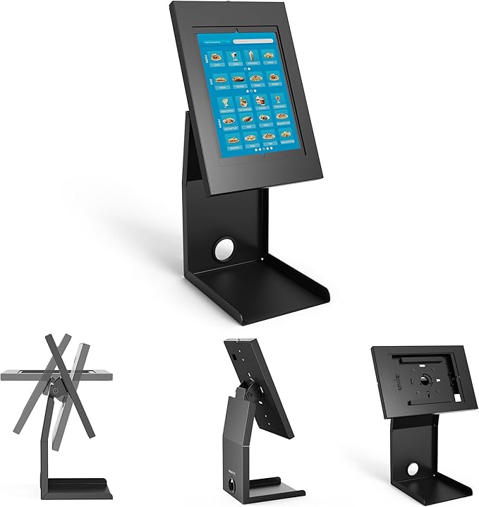 Mount-It! iPad Kiosk Stand with Printer Shelf – Locking Anti-Theft Tablet Enclosure for POS, Retail & Business – Rotating & Tilting Secure Checkout Stand for iPad 7-10, Air & Pro