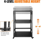 AV Cart with Monitor Mount, Height Adjustable Media Cart with Wheels and Power Strip, Rolling Workstation for Office, Classroom & Warehouse, Steel Presentation Stand for Projector, Laptop & Printer