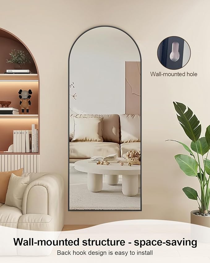 58"x19"Floor Mirror Full Length,Arched Full Length Mirror with Stand,Full Body Mirror,Hanging or Large Leaning for Bedroom Living Room Black