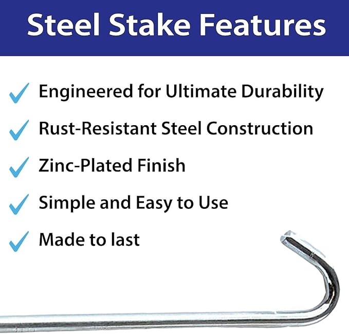 Steel Tent Stakes Heavy Duty Ground Stake, Metal Stakes to Anchor Commercial Inflatables, Outdoor Camping Canopy, Fence, Garden Tent Accessories, 5/6" Diameter x 10" Length, 50 Pack