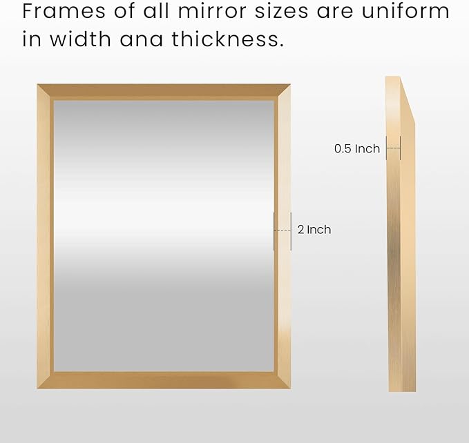 Amorho Bathroom Mirror, 48x36 Inch Golden Thick Metal Framed Wall Mirrors for Over Sink, Wall-Mounted Mirrors Perfect for Bedroom, Living Room, Entryway, Rectangle (Horizontal/Vertical).