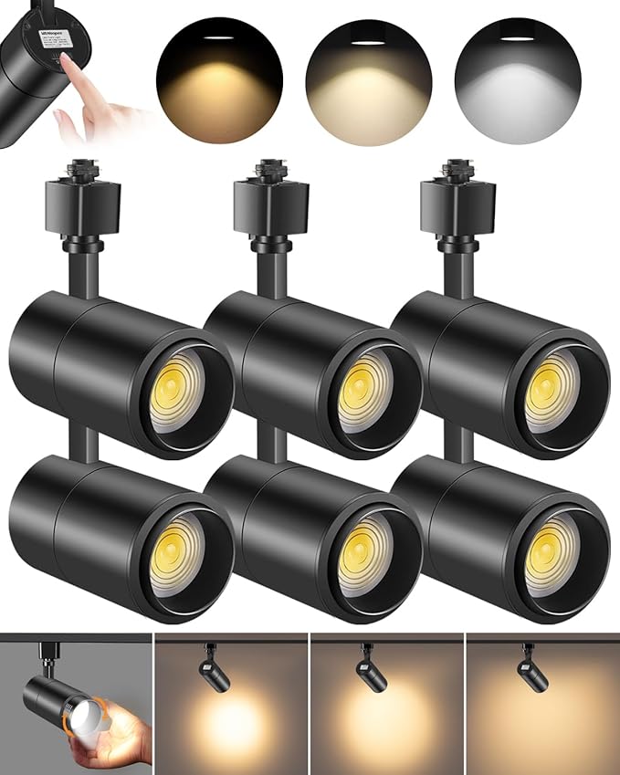 VANoopee 3-Color Zoomable 20W LED Track Lighting Heads H Type Track Light Heads Dimmable Bright Ceiling Spotlight Fixtures for Kitchen, 3000K 4000K 5000K Adjustable, CRI90+ 15°-60° 2000lm Black 6 Pack