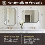 ANDY STAR Matte Black Mirror 26x38 Inch, Scalloped Wall Mirror, Unique Rectangular Bathroom Mirror in Premium Stainless Steel Metal Frame 1’’ Deep, Hangs Vertically/Horizontally