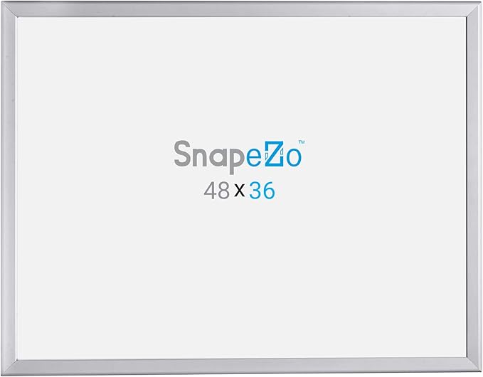 SnapeZo Poster Frame 36x48, Silver, 1.25 Inch Aluminum Profile, Front-Loading Snap Frame, Wall Mounting, Professional Series