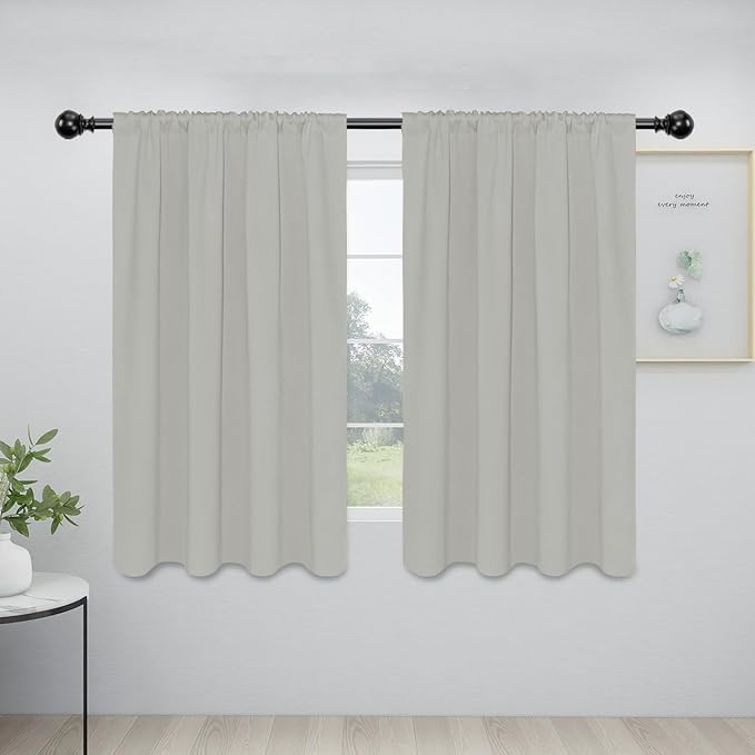 Easy-Going Rod Pocket Blackout Curtains for Bedroom, Room Darkening Window Curtains for Living Room, Thermal Insulated Noise Reduction Solid Window Drapes, 2 Panels(42x54 in, Greyish White)