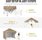 CROWN SHADES 10X10 Comercial Instant Canopy Pop Up Tent with Center Lock, 300D Fabric, 4 Sidewalls, Sto'N Go Bag, Beige