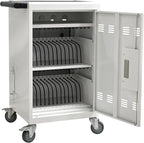 32 Devices Laptop Charging Cart with Password Lock,Tablet Storage Carts for Pad Up to 16.3" Screen,Classroom Computer Mobile Charging Station for Pads,Chromebooks,Laptops(White - Password Lock)