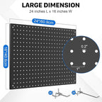Peg Board, 4 Pack Metal Pegboard Panels Black Pegboards Wall Organizer with Frame Large Heavy Duty Peg Board with Hooks for Walls Home, Garage Tool Storage, Office, Craft Room, Kitchen 24”×16”