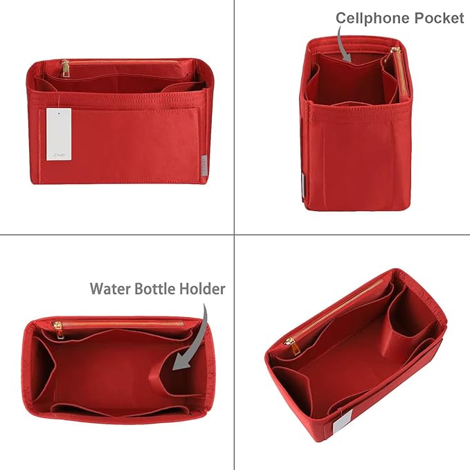 ZTUJO Purse Organizer Insert For Handbags, Silky Touching Bag Organizer Insert With Bottle Holder, Perfect for Speedy, Neverfull, Tote,ONTHEGO,Artsy,Handbag and More (Slender Medium, Silky Red)
