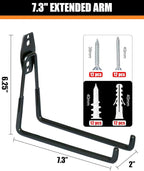 WMK 7.3'' Heavy Duty Garage Hooks, 6 Pack Wall Mount Garage Storage Hooks for Hanging Bike, Ladder, Tools - 100LB Load Capacity, Triple-Welded, PVC Coated (Black)