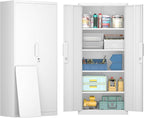 LUCYPAL Garage Storage Cabinets with Lock Doors,Metal Garage Storage Cabinets with 4 Adjustable Shelves for Home,Office, Warehouse(White)