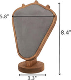 Walnut Color Body Wood Necklace Display Stand with Gray Flannelette Soft Mat Necklace Holder Organizer Desktop Stand for Home Store Dresser-3.3"x5.8"x8.4"