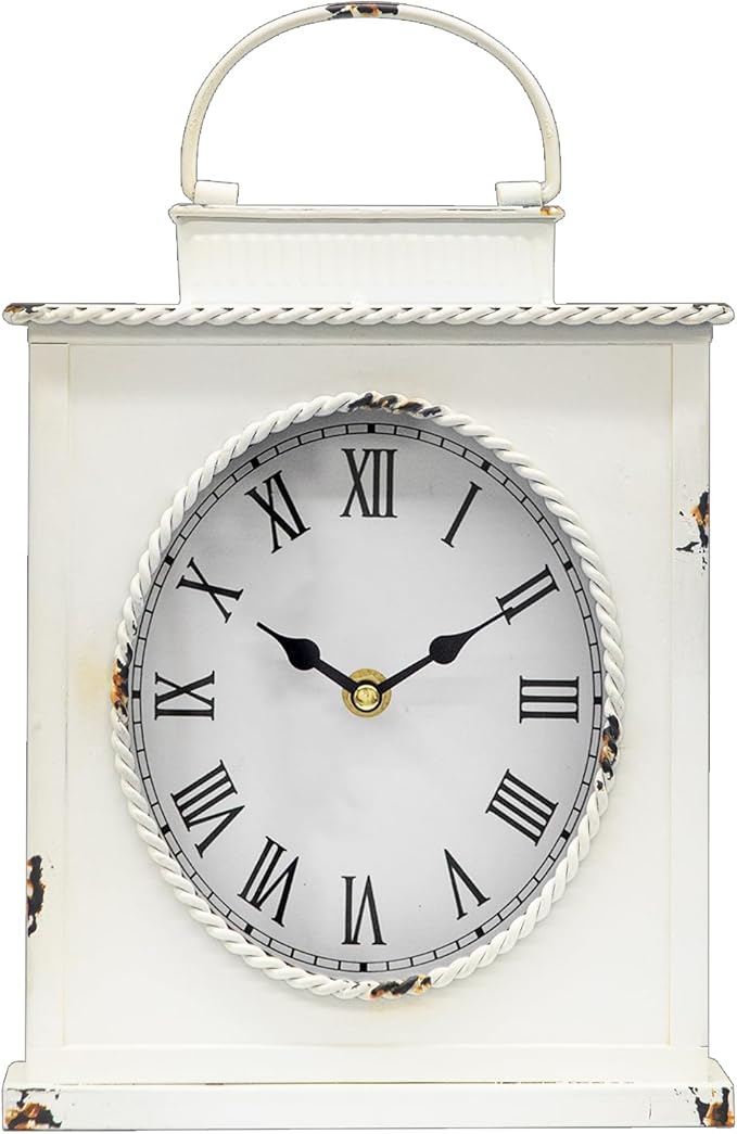 MODE HOME Vintage Mantel Clock with Distressed Finish, Antique Style Battery Operated Metal Decorative Table & Mantel Clock for Living Room Fireplace, Large Decorative Desk & Shelf Clocks for Home