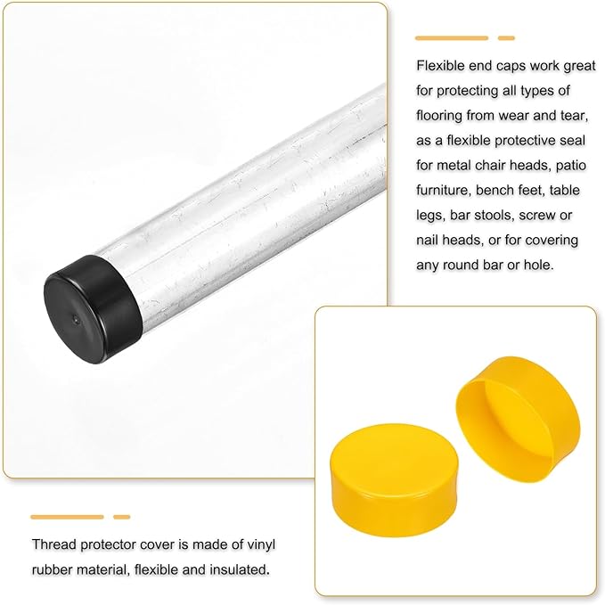 uxcell 4pcs Rubber End Caps 130mm(5 Inch) ID Vinyl Round End Cap Cover Screw Thread Protectors Yellow, 50mm Height