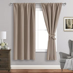 JIUZHEN Blackout Curtains for Bedroom - Curtain Drapes Set of 2 Panels with Tiebacks, Thermal Insulated Room Darkening Noise Reducing, 42 x 72 Inch Curtains for Living Room, Camel