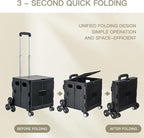Foldable Utility Cart ，Folding Shopping carts，Collapsible cart with Stair Climbing Wheels, 8 Wheel Shopping cart，Collapsible Rolling Crate with Telescoping Handle (Black, 14.96 * 14.96 * 31.3)