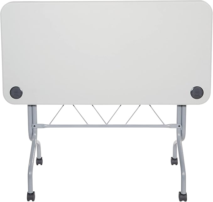 Office Star Resin Multipurpose Flip Training Table with Locking Casters for Home or Office, 4 Feet Light Gray